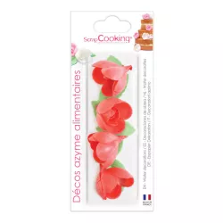 Rose e foglie in carta commestibile - Colori disponibili: rosso