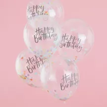 5 Balloons "Happy Birthday" with confetti