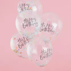 5 Ballons "Happy Birthday" avec confettis