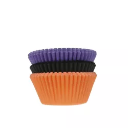 75 Halloween Cupcake-Förmchen schwarz-violett orange