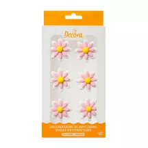 6 Marguerites blanches et roses en sucre