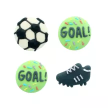 12 Ball, shoe and "Goal!" sugar decorations