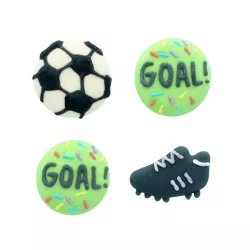 12 Décorations en sucre ballon, chaussure et "Goal !"