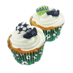 12 Ball, shoe and "Goal!" sugar decorations