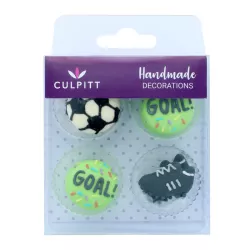 12 Ball, shoe and "Goal!" sugar decorations