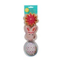 3 cookie cutters: flower - rabbit head - egg