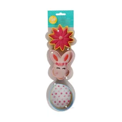 3 cookie cutters: flower - rabbit head - egg