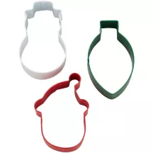 3 Cookie cutters - snowman, light bulb and Santa Claus