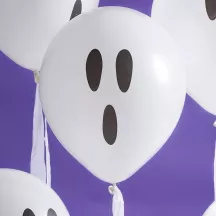 10 ghost latex balloons with streamers. Ghosts for Halloween