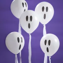 10 ghost latex balloons with streamers. Ghosts for Halloween