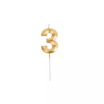 Grande bougie dorée - Chiffre: 3