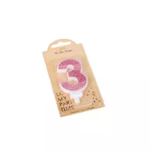Pink candle with glitter - Number: 3