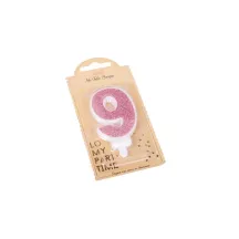 Candela glitterata rosa - Numero: 9