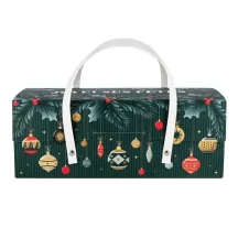 Boîte pour bûche de Noël verte avec poignées, 35 x 11 x 11 cm