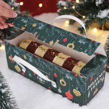 Boîte pour bûche de Noël verte avec poignées, 35 x 11 x 11 cm