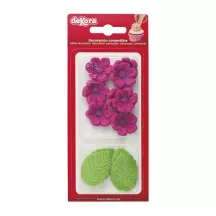 8 Fleurs fuchsia et 5 feuilles en sucre - 20g