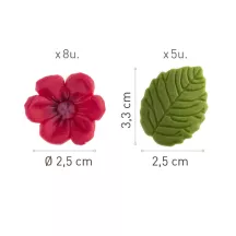 13 Sugar Fuchsia flowers and green leaves - 20g