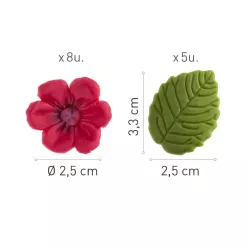 13 Sugar Fuchsia flowers and green leaves - 20g
