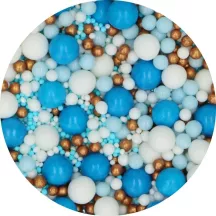 Mix blauen, goldenen und weissen Zuckerperlen