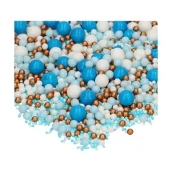 Mix di perle di zucchero blu, oro e bianche
