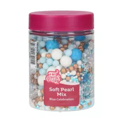 Mix di perle di zucchero blu, oro e bianche