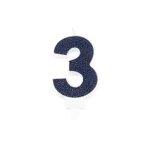 Candela glitterata blu scuro - Numero: 3