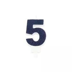 Bougie bleu marine avec paillettes - Chiffre: 5