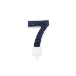 Bougie bleu marine avec paillettes - Chiffre: 7