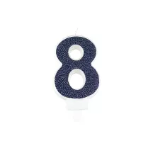 Bougie bleu marine avec paillettes - Chiffre: 8