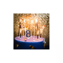 Bougie bleu marine avec paillettes - Chiffre: 8