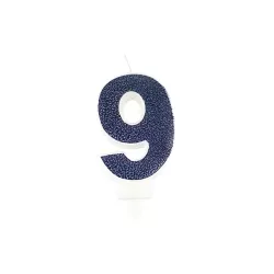 Navy blue candle with glitter - Number: 9