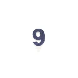 Navy blue candle with glitter - Number: 9