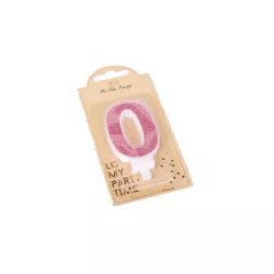 Candela glitterata rosa - Numero: 0