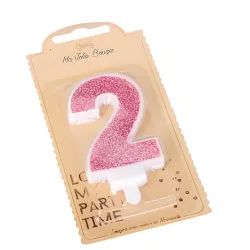 Pink candle with glitter - Number: 2