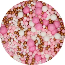 Mix di perle di zucchero bianche, rosa e oro