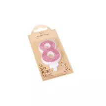 Pink candle with glitter - Number: 8