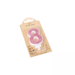 Bougie rose avec paillettes - Chiffre: 8