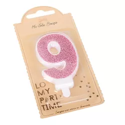 Candela glitterata rosa - Numero: 9
