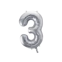 Foil balloon silver, number 3 – 86 cm