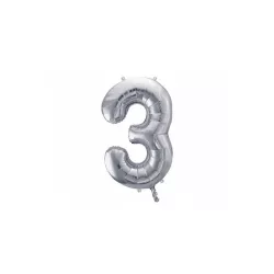 Ballon en aluminium argenté, chiffre 3 – 86 cm