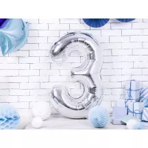 Foil balloon silver, number 3 – 86 cm
