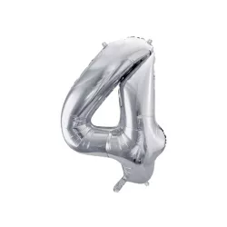 Folienballon silber, Zahl 4 – 86 cm