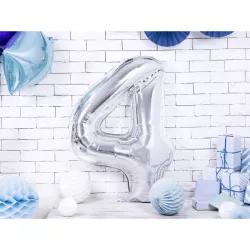 Foil balloon silver, number 4 – 86 cm