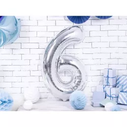 Foil balloon silver, number 6 – 86 cm