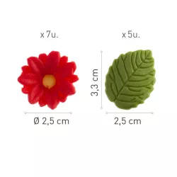 20 g di zucchero 7 fiori rossi e 5 foglie verdi