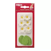 20g 7 Fleurs blanches et 5 feuilles vertes en sucre