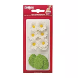 20 g di zucchero 7 fiori bianchi e 5 foglie verdi