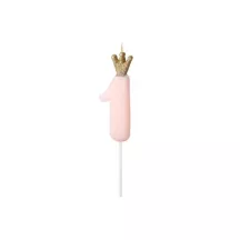 Bougie rose avec couronne - Chiffre: 1