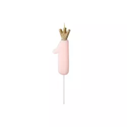 Bougie rose avec couronne - Chiffre: 1