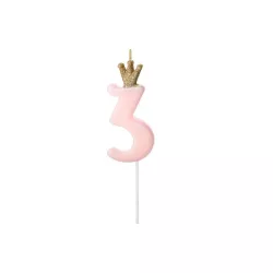 Pink candle with crown - Number: 3